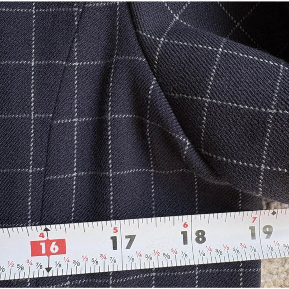 RACHEL‎ ZOE Open Front Knit Blazer Jacket Navy Blue Windowpane Check Preppy S